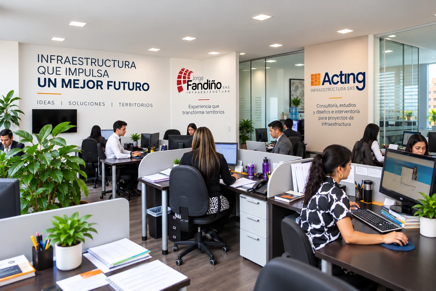 Equipo de trabajo en la oficina, archivo corporativo
